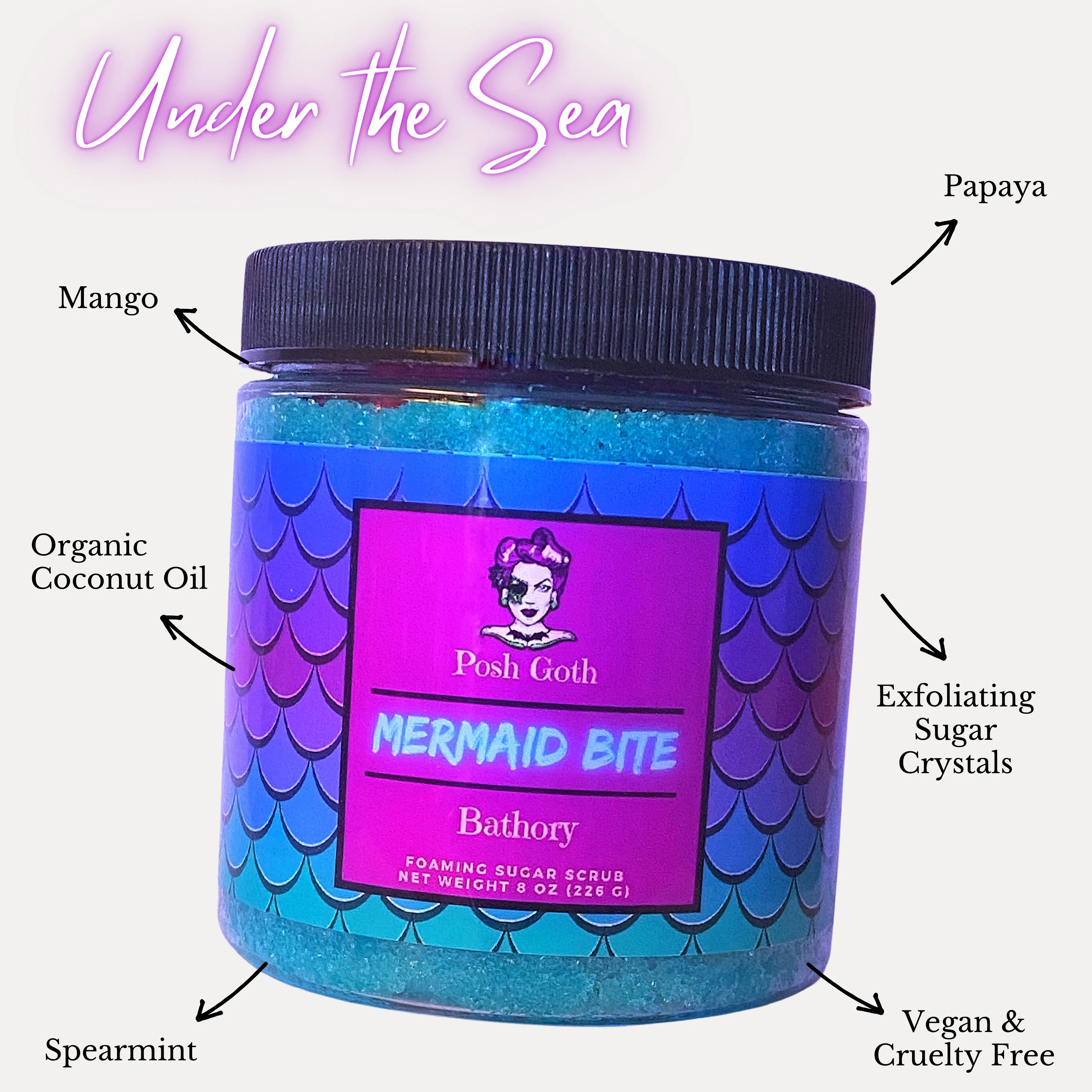 MERMAID BITE Mango Papaya and Peppermint Foaming Sugar Scrub - Posh Goth
