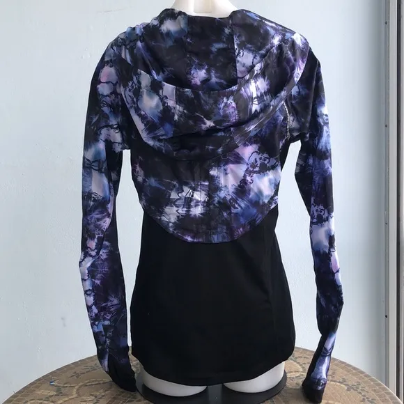 NANETTE LEPORE BLACK/PURPLE ZIP FRONT HOODED WINDBREAKER • sz M