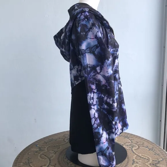 NANETTE LEPORE BLACK/PURPLE ZIP FRONT HOODED WINDBREAKER • sz M