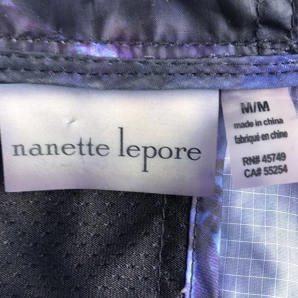 NANETTE LEPORE BLACK/PURPLE ZIP FRONT HOODED WINDBREAKER • sz M