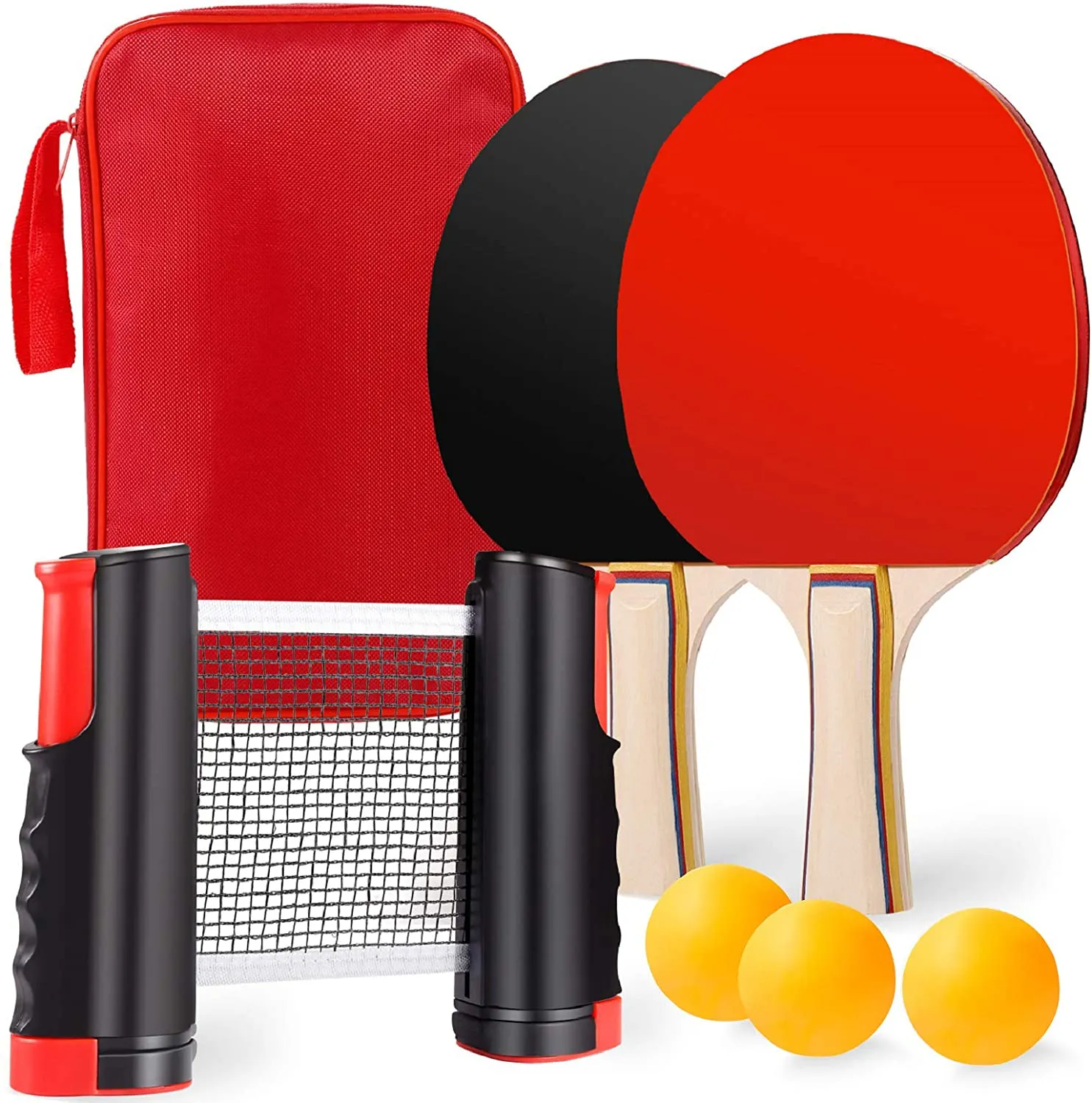 New in Carry Bag! Pawzbay Professional Ping Pong Set with Retractable Net, 2 Premium Table Tennis Paddle with 3 Ping Pong Balls and Portable Zipped Carrying Case Bag