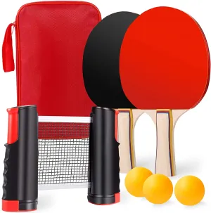 New in Carry Bag! Pawzbay Professional Ping Pong Set with Retractable Net, 2 Premium Table Tennis Paddle with 3 Ping Pong Balls and Portable Zipped Carrying Case Bag