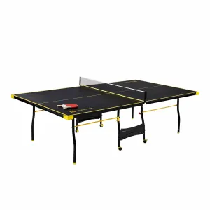 Official Size Table Tennis Table, 15mm, 4 Piece, Pong Table, Black/Yellow, by MD Sports - new