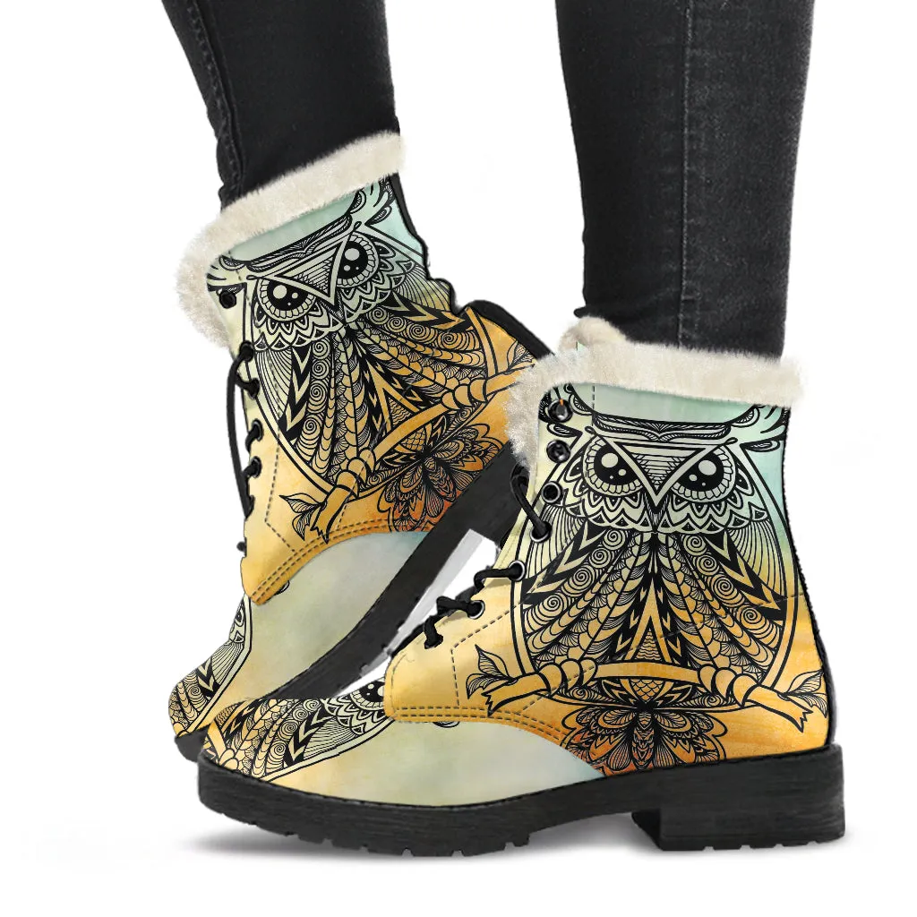 Owl Faux Fur Eco-Friendly Leather Boots