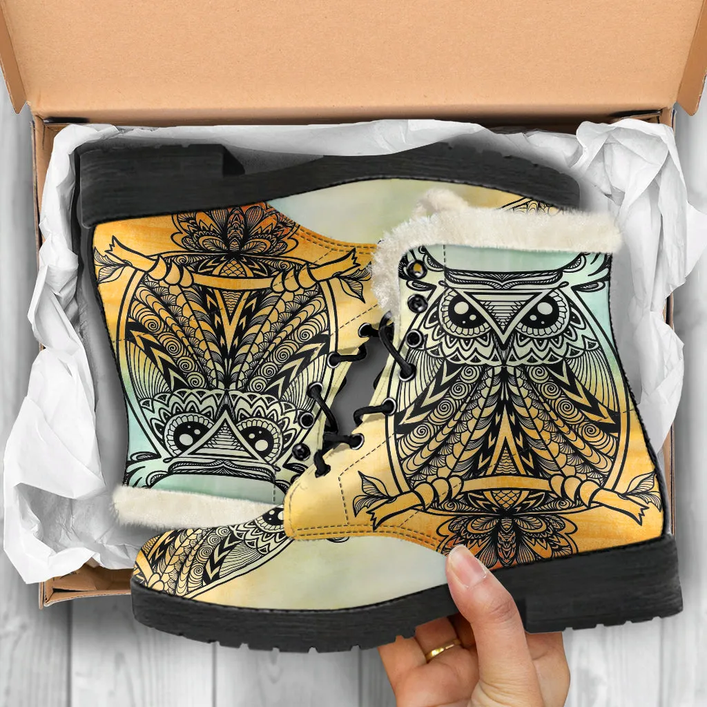 Owl Faux Fur Eco-Friendly Leather Boots