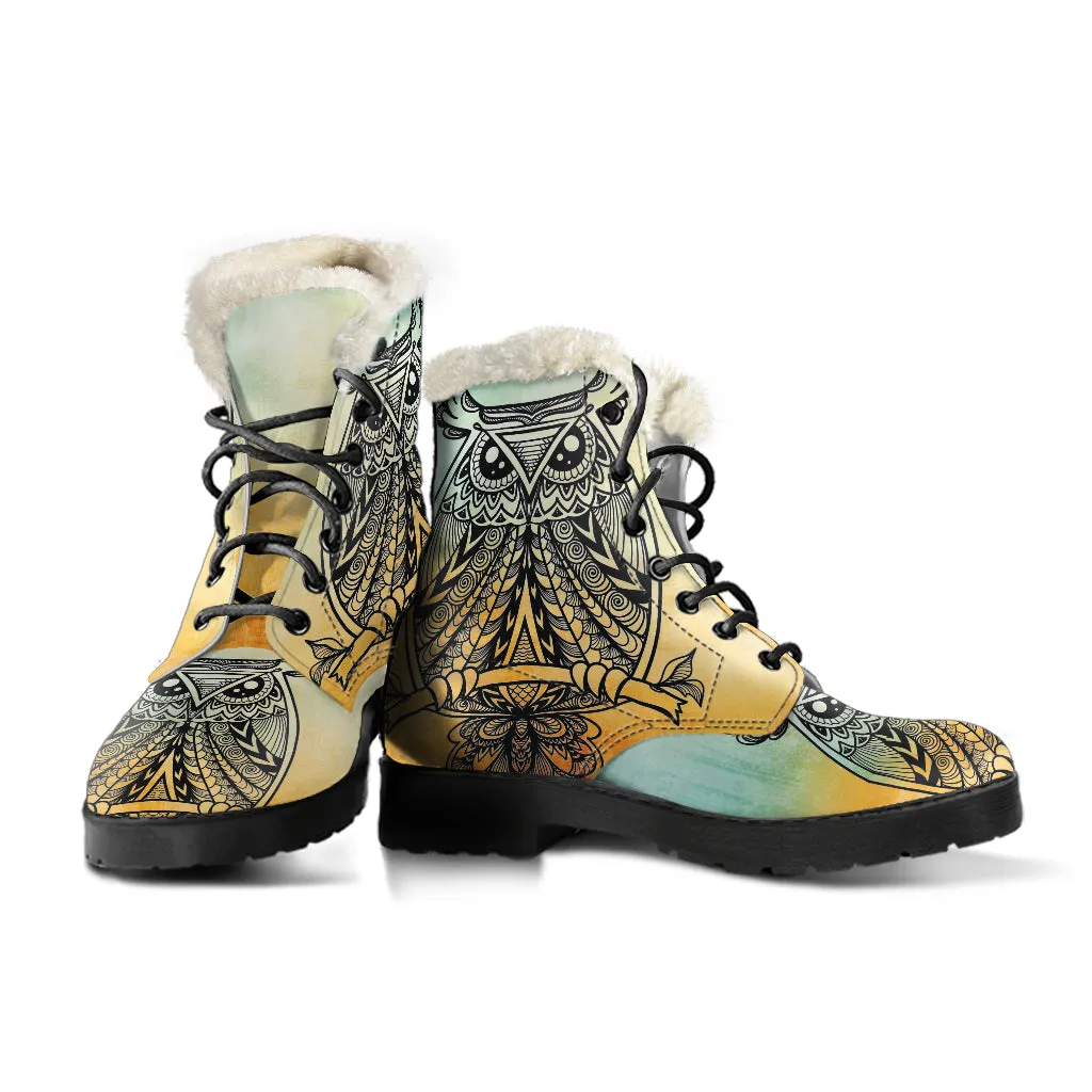 Owl Faux Fur Eco-Friendly Leather Boots