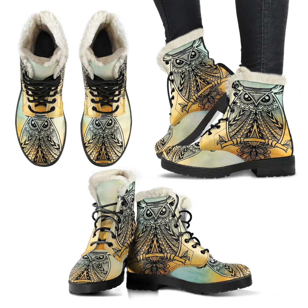 Owl Faux Fur Eco-Friendly Leather Boots
