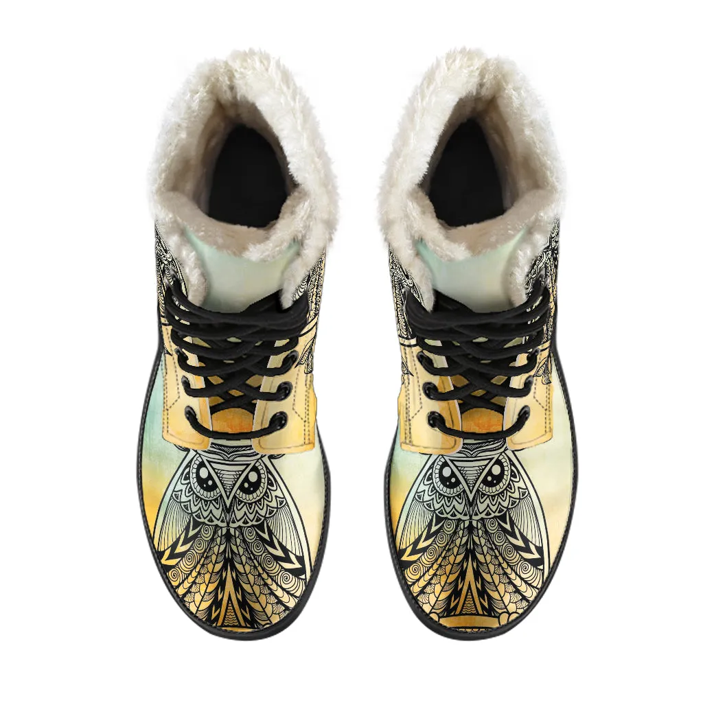 Owl Faux Fur Eco-Friendly Leather Boots