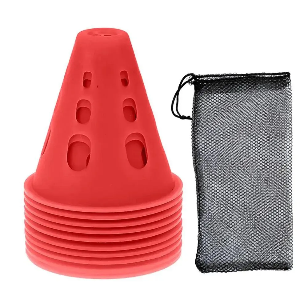 Premium Windproof Agility Marking Cones for Roller Skating & Soccer Training – 10pcs Set with Perforated Design & Storage Bag – Durable ABS Material, Improve Speed & Precision