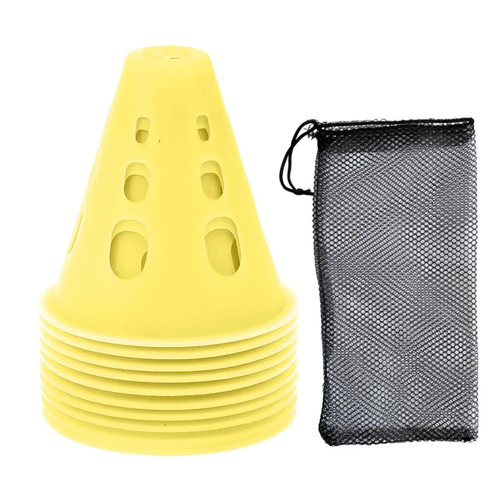 Premium Windproof Agility Marking Cones for Roller Skating & Soccer Training – 10pcs Set with Perforated Design & Storage Bag – Durable ABS Material, Improve Speed & Precision