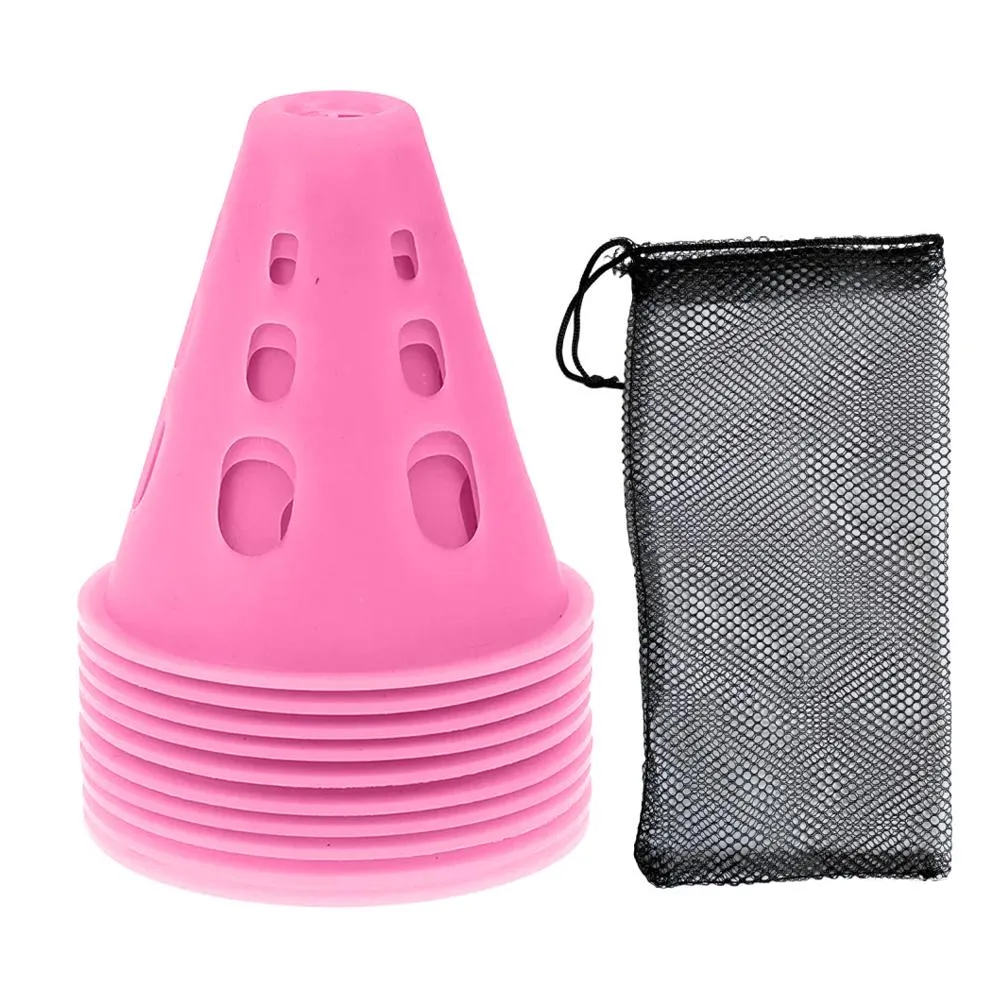 Premium Windproof Agility Marking Cones for Roller Skating & Soccer Training – 10pcs Set with Perforated Design & Storage Bag – Durable ABS Material, Improve Speed & Precision
