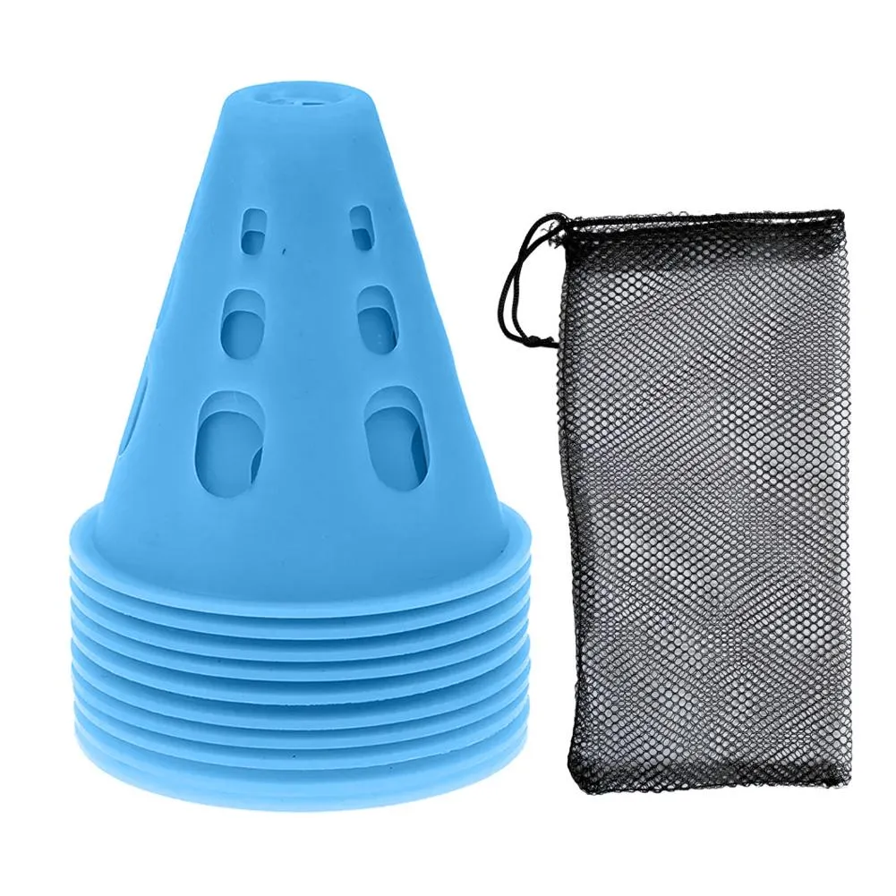 Premium Windproof Agility Marking Cones for Roller Skating & Soccer Training – 10pcs Set with Perforated Design & Storage Bag – Durable ABS Material, Improve Speed & Precision