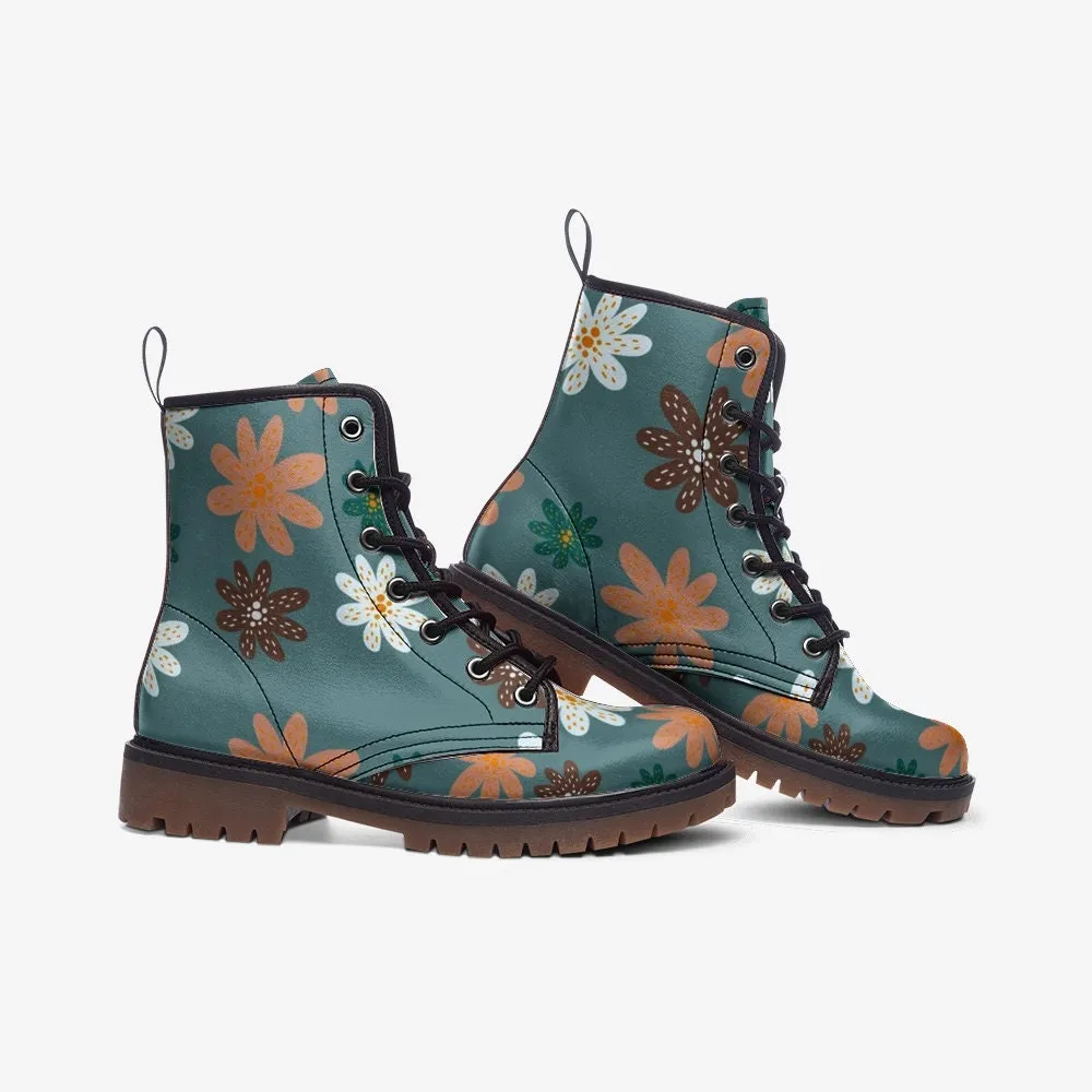 Retro Flowers Vegan Leather Unisex Boots