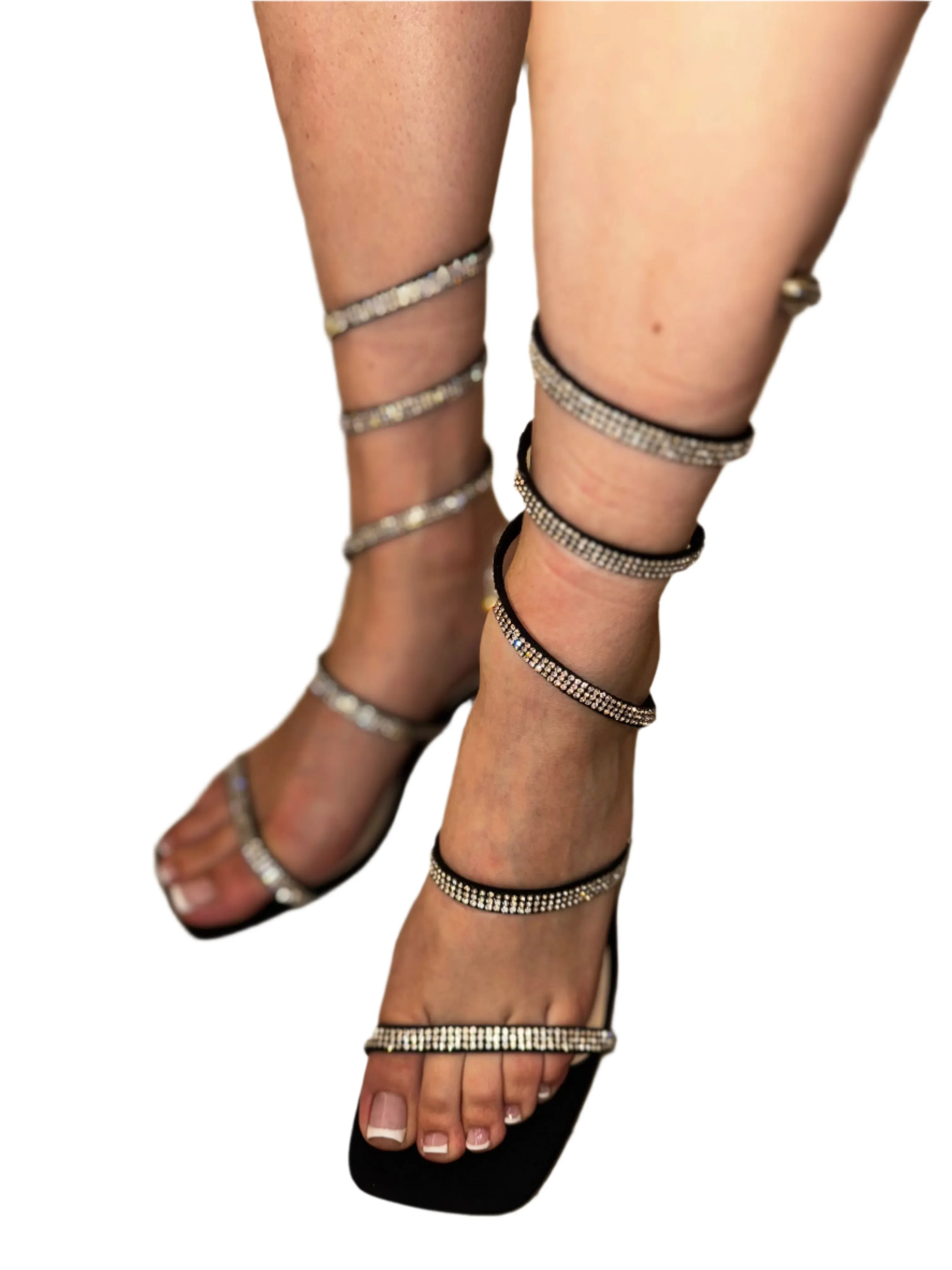 RHINESTONE BLOCK HEEL WITH WRAP SPIRAL DEMII-1