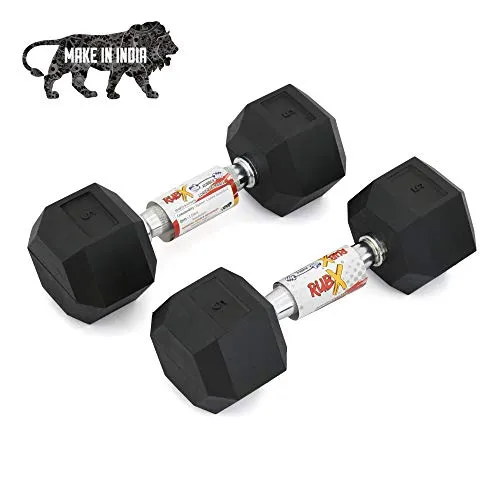 RUBX Rubber Coated Professional Exercise Hex Dumbbells (Pack of Two) (5)