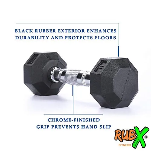 RUBX Rubber Coated Professional Exercise Hex Dumbbells (Pack of Two) (5)