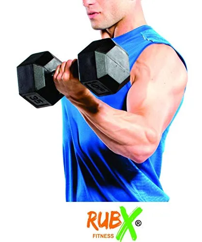 RUBX Rubber Coated Professional Exercise Hex Dumbbells (Pack of Two) (5)