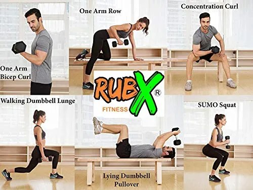 RUBX Rubber Coated Professional Exercise Hex Dumbbells (Pack of Two) (5)