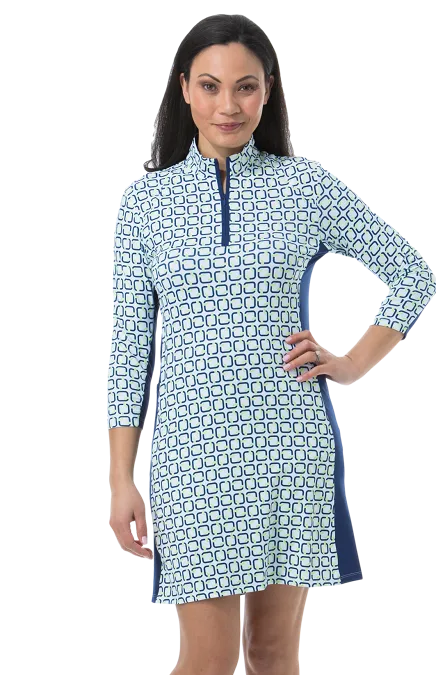 Sansoleil Solstyle 3/4 Sleeve Zip Mock  Neck -Quad Navy