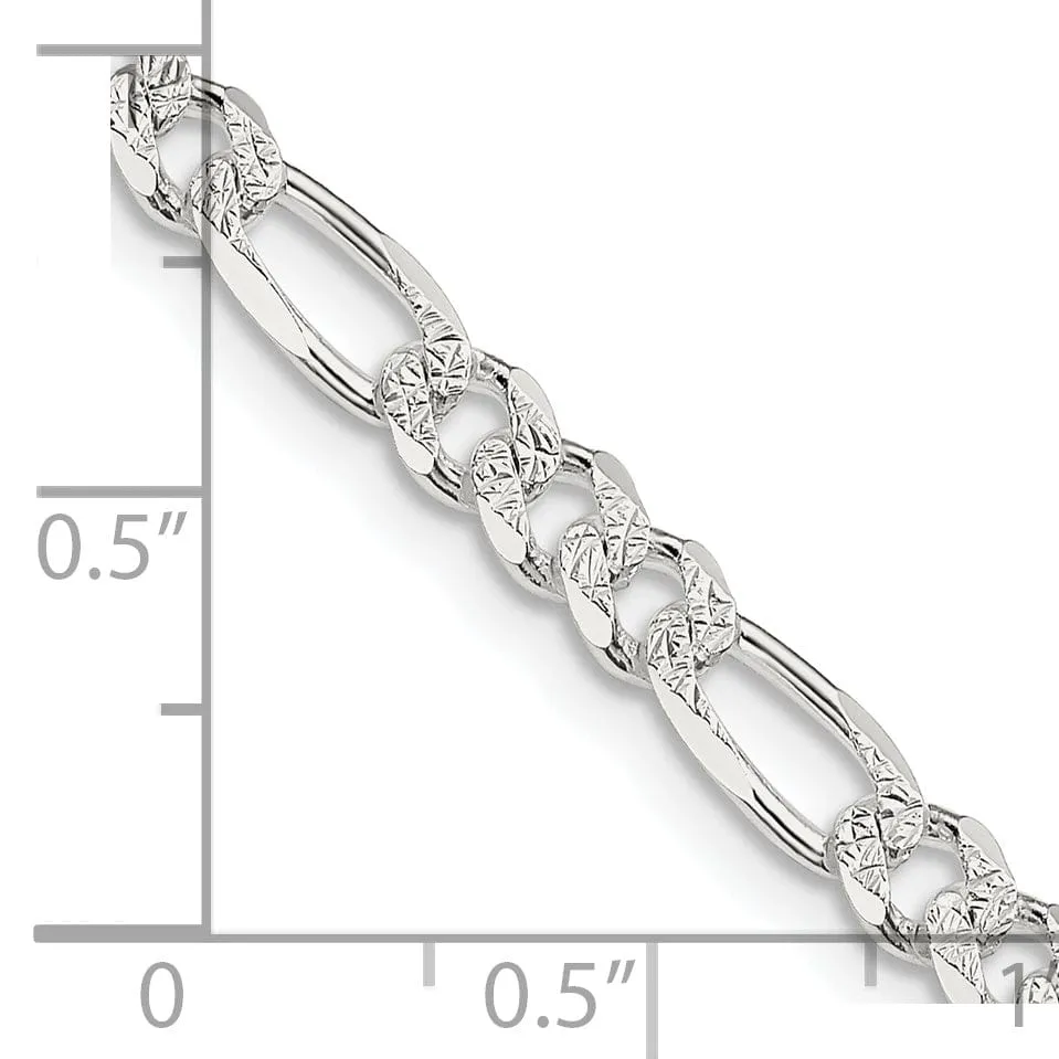 Silver 4.75-mm Solid Pave Flat Figaro Chain