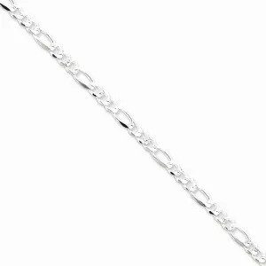 Silver 4.75-mm Solid Pave Flat Figaro Chain