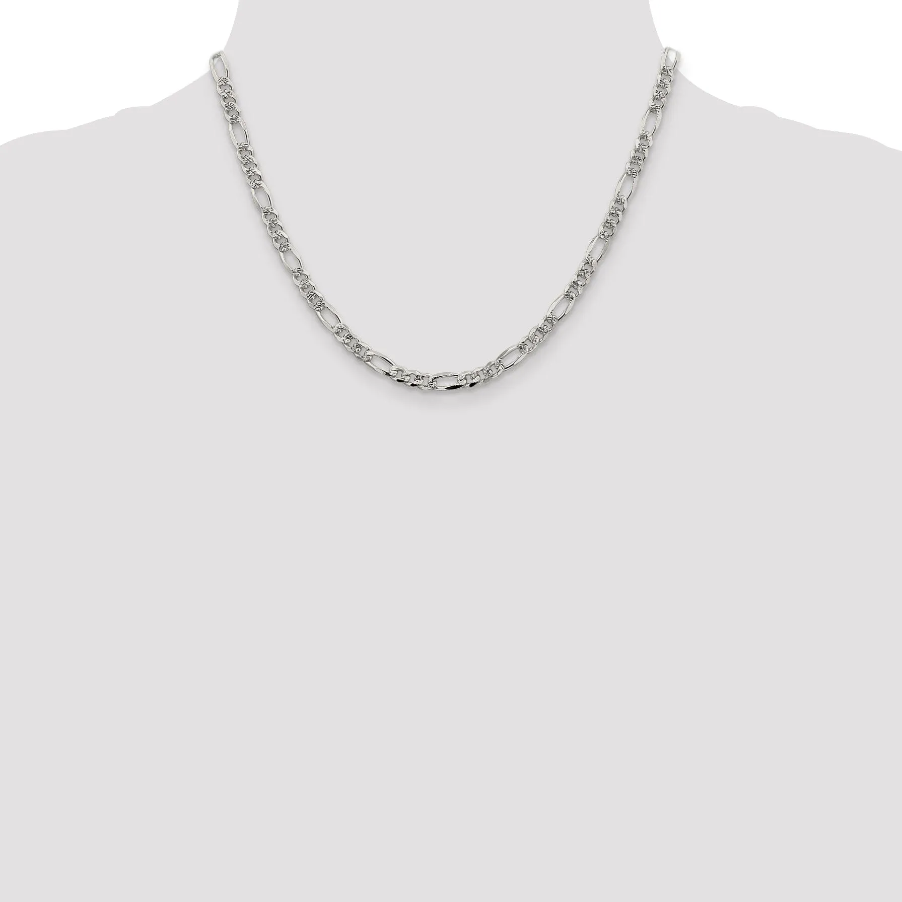 Silver 4.75-mm Solid Pave Flat Figaro Chain