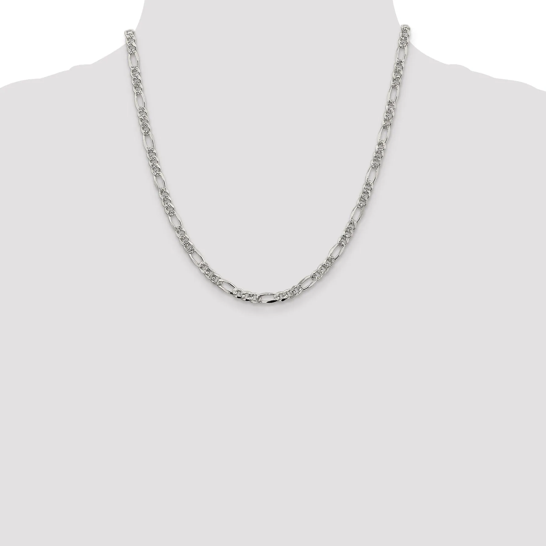 Silver 4.75-mm Solid Pave Flat Figaro Chain