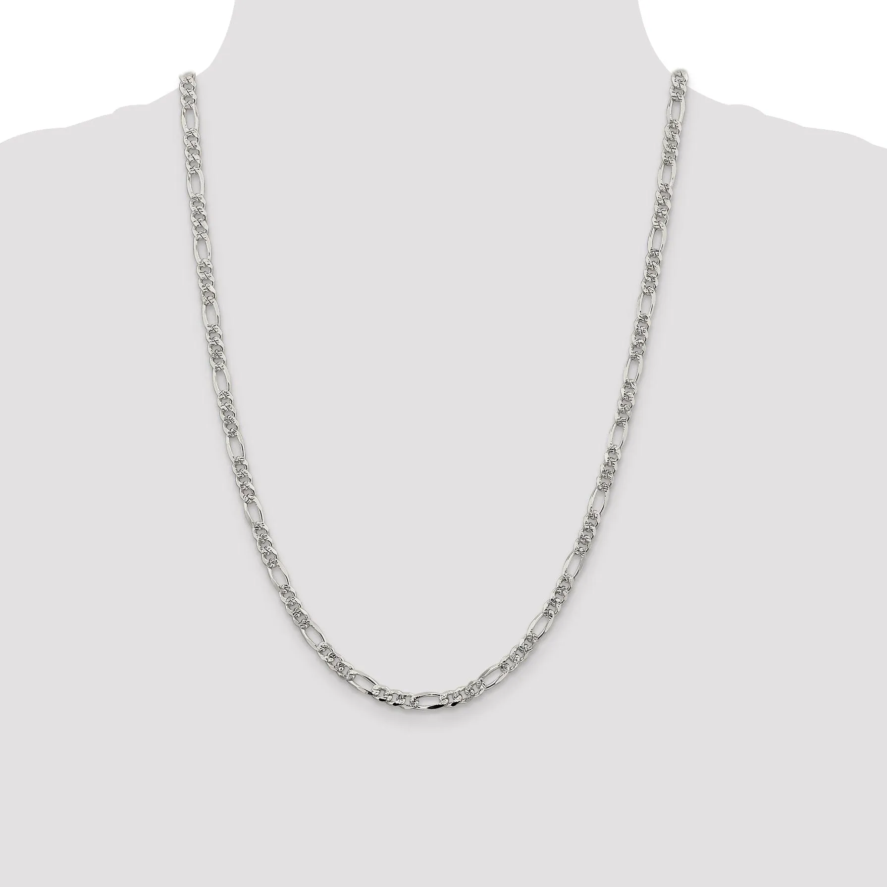 Silver 4.75-mm Solid Pave Flat Figaro Chain