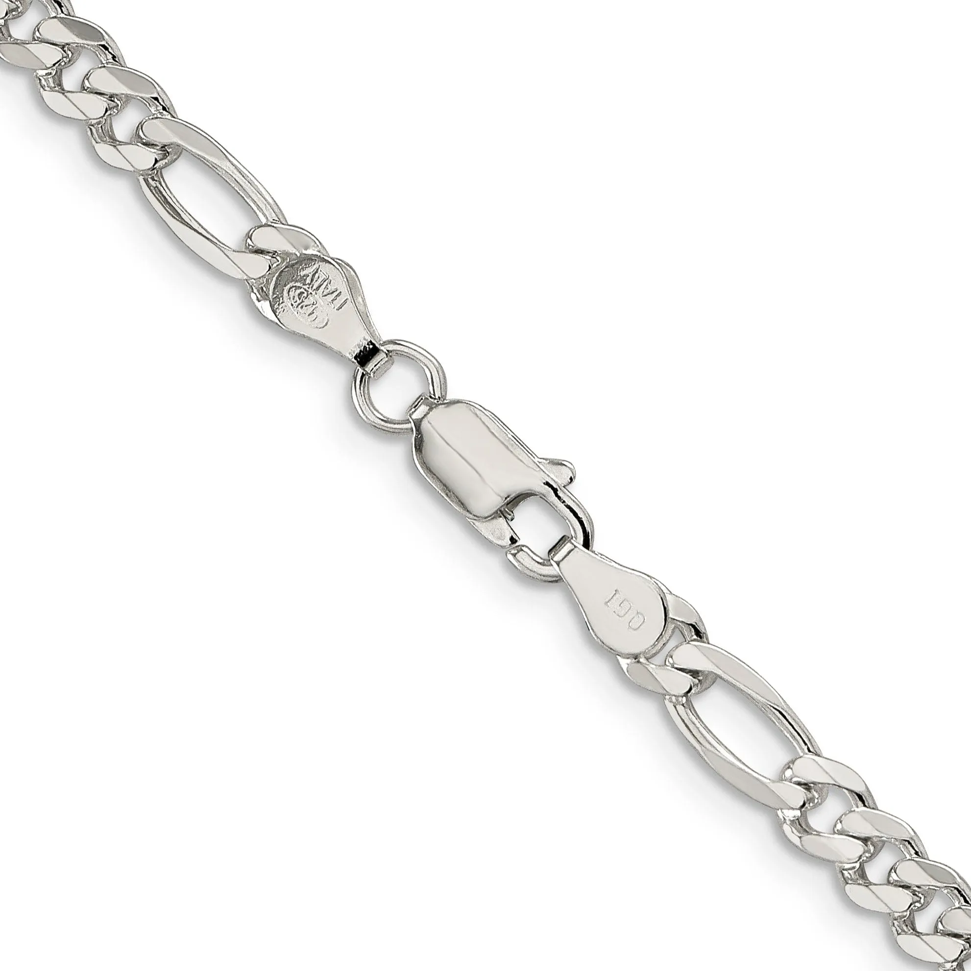 Silver 4.75-mm Solid Pave Flat Figaro Chain