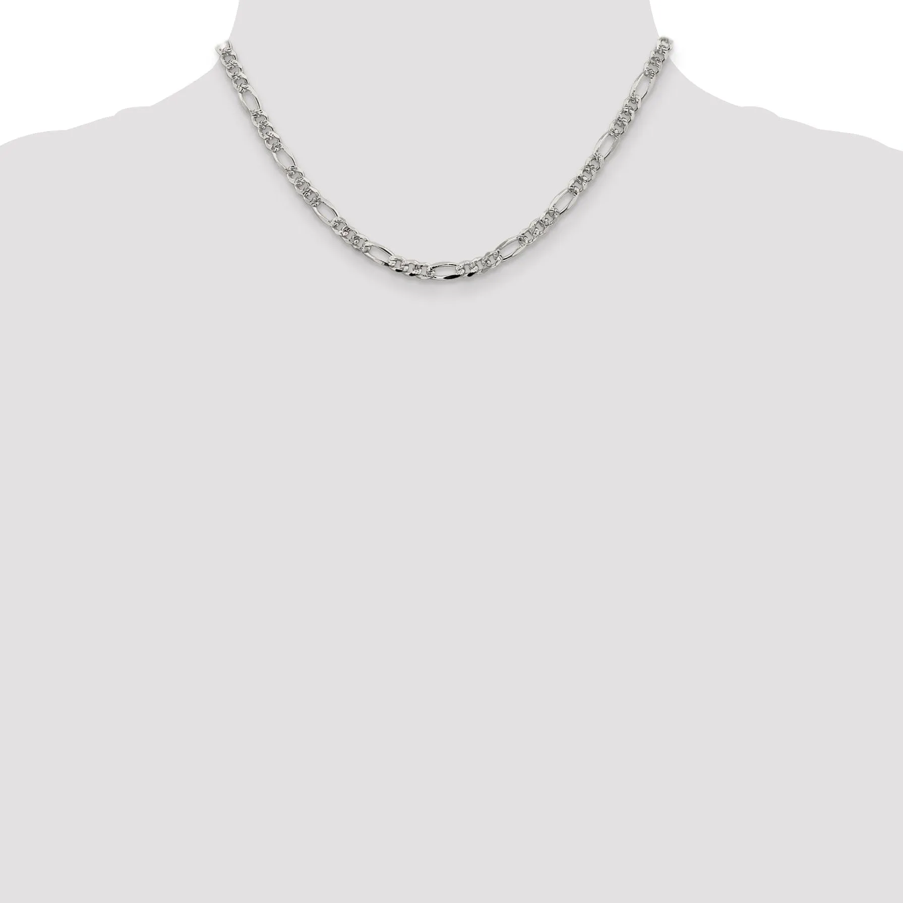 Silver 4.75-mm Solid Pave Flat Figaro Chain