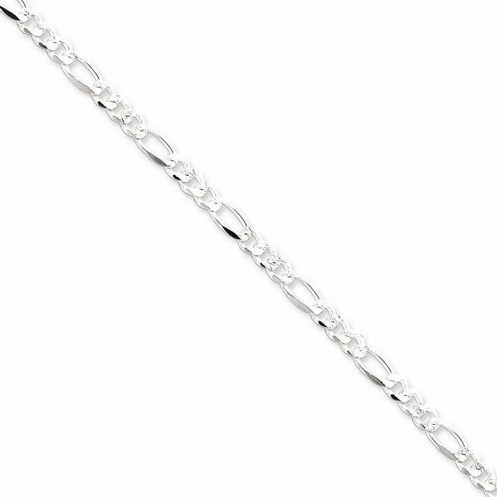 Silver 4.75-mm Solid Pave Flat Figaro Chain