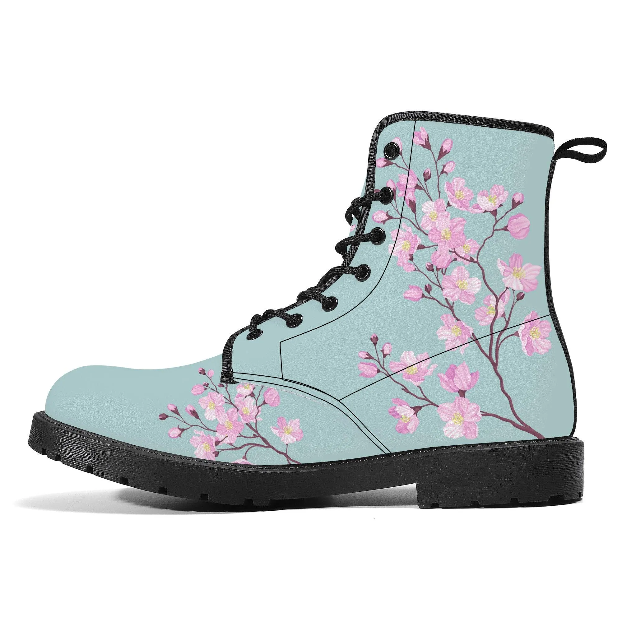 Sky Blue Sakura Vegan Leather Boots