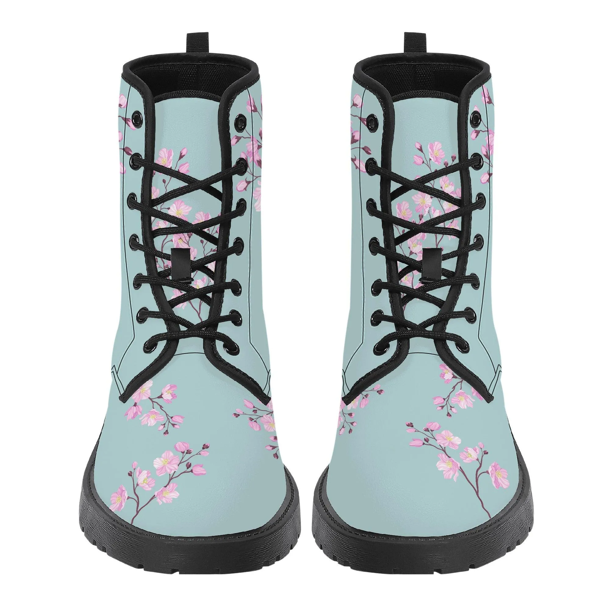 Sky Blue Sakura Vegan Leather Boots