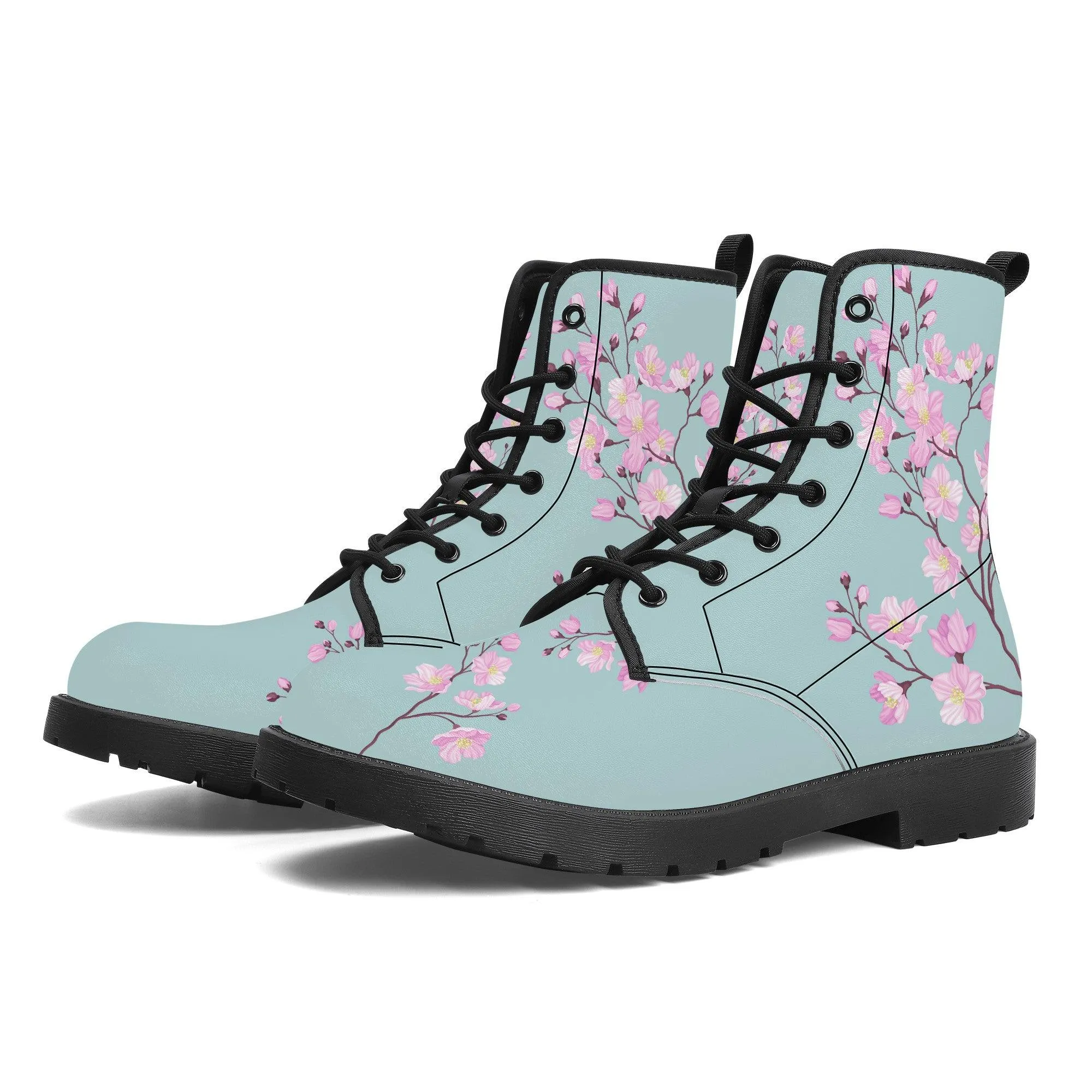 Sky Blue Sakura Vegan Leather Boots