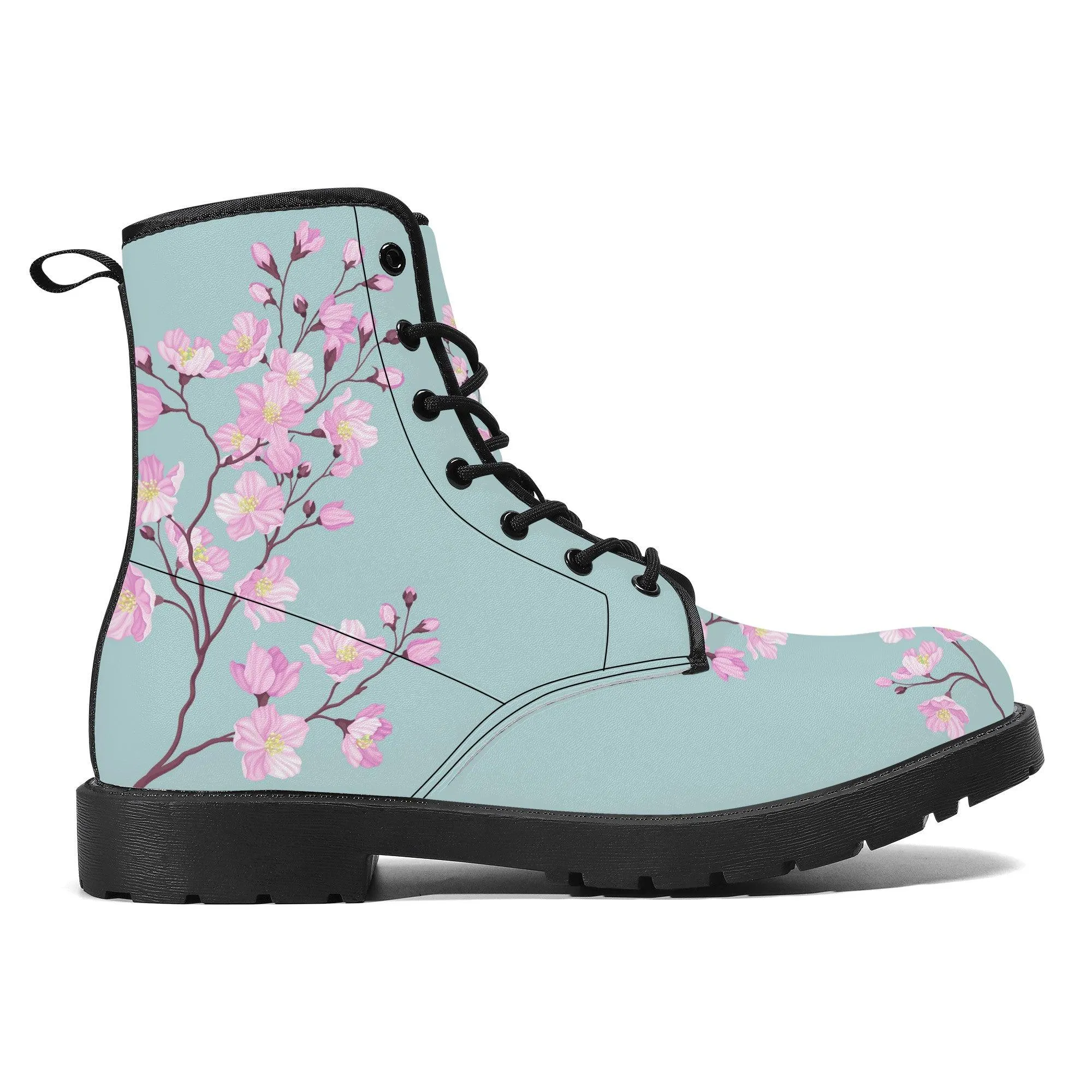 Sky Blue Sakura Vegan Leather Boots