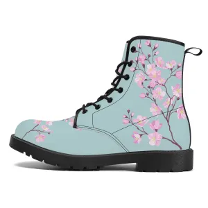 Sky Blue Sakura Vegan Leather Boots