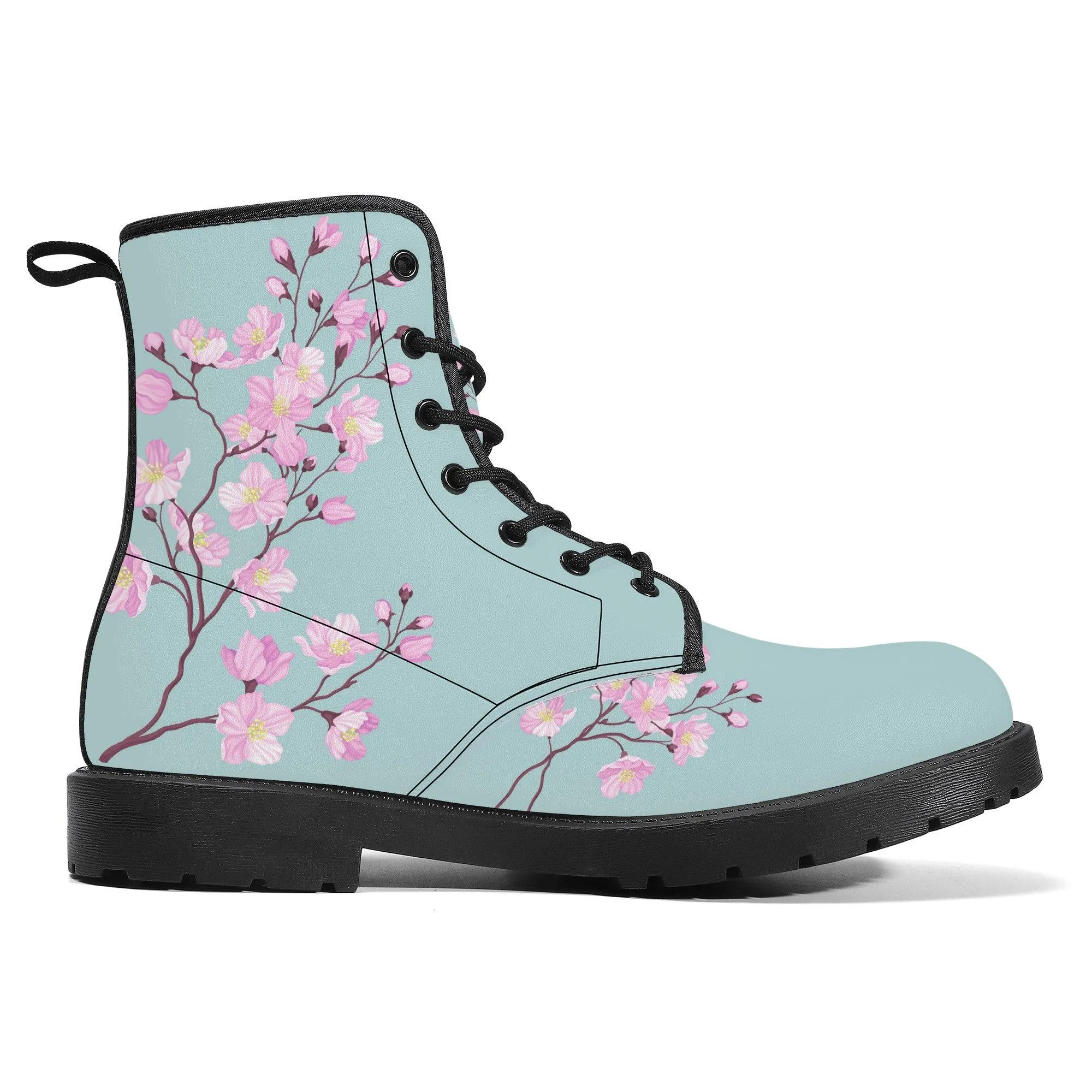 Sky Blue Sakura Vegan Leather Boots