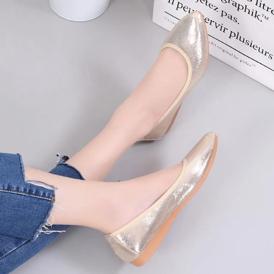 Small Feet Women's Metallic Leather Flat Shoes ES113