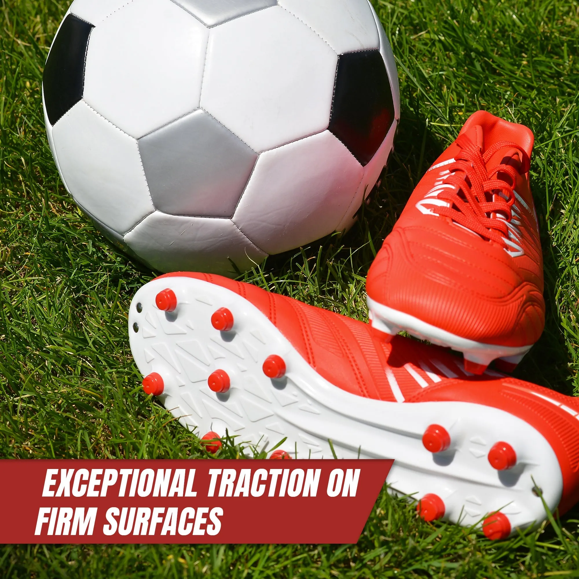 Valencia Firm Ground Soccer Cleats - Red/White