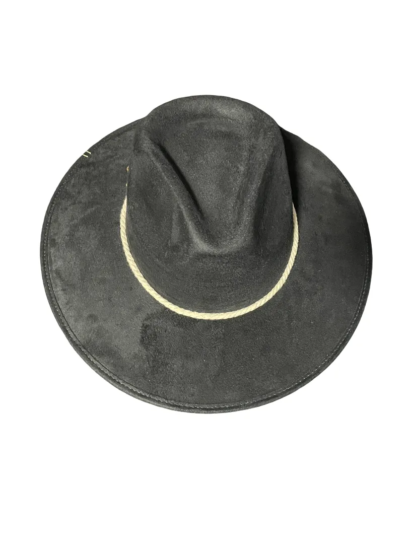 Vegan Suede Cowboy Hat with Vintage Horse Pin & Coastal Rope Band