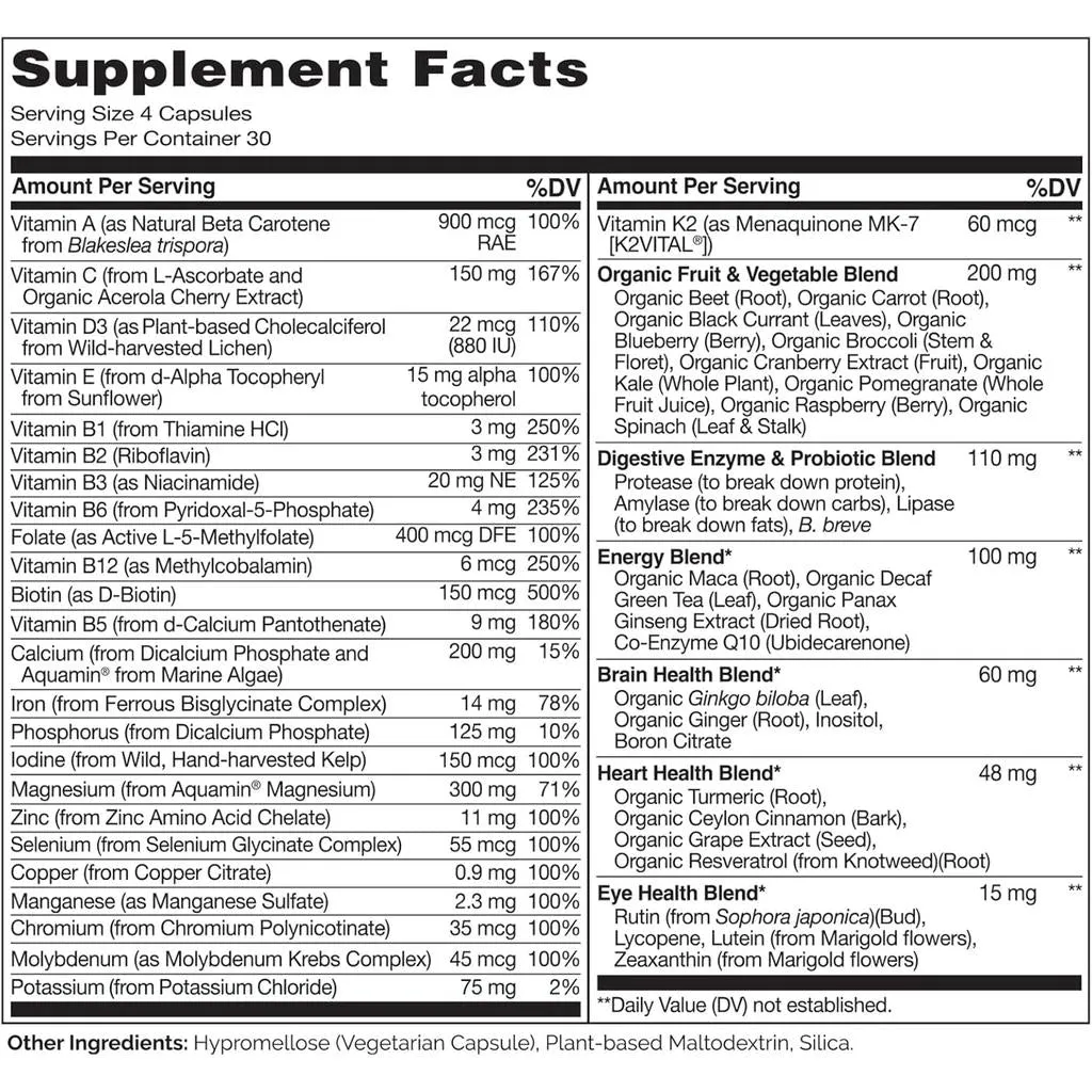 Whole Food Multivitamin For Women with Natural Vitamins, Fruit & Herbal Extracts