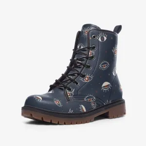 Witchy Eye Navy Vegan Leather Unisex Boots