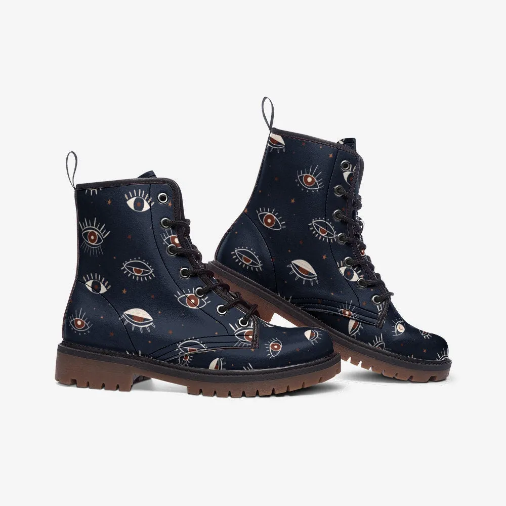 Witchy Eye Navy Vegan Leather Unisex Boots