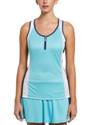 Women's Color Block Tennis Tank Top with Zip