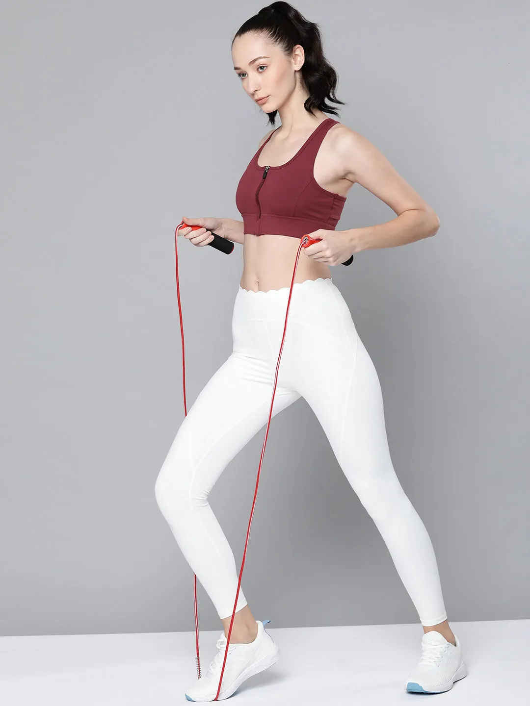 Women's detachable zip-up training Maroon sports bra