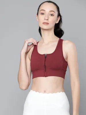 Women's detachable zip-up training Maroon sports bra
