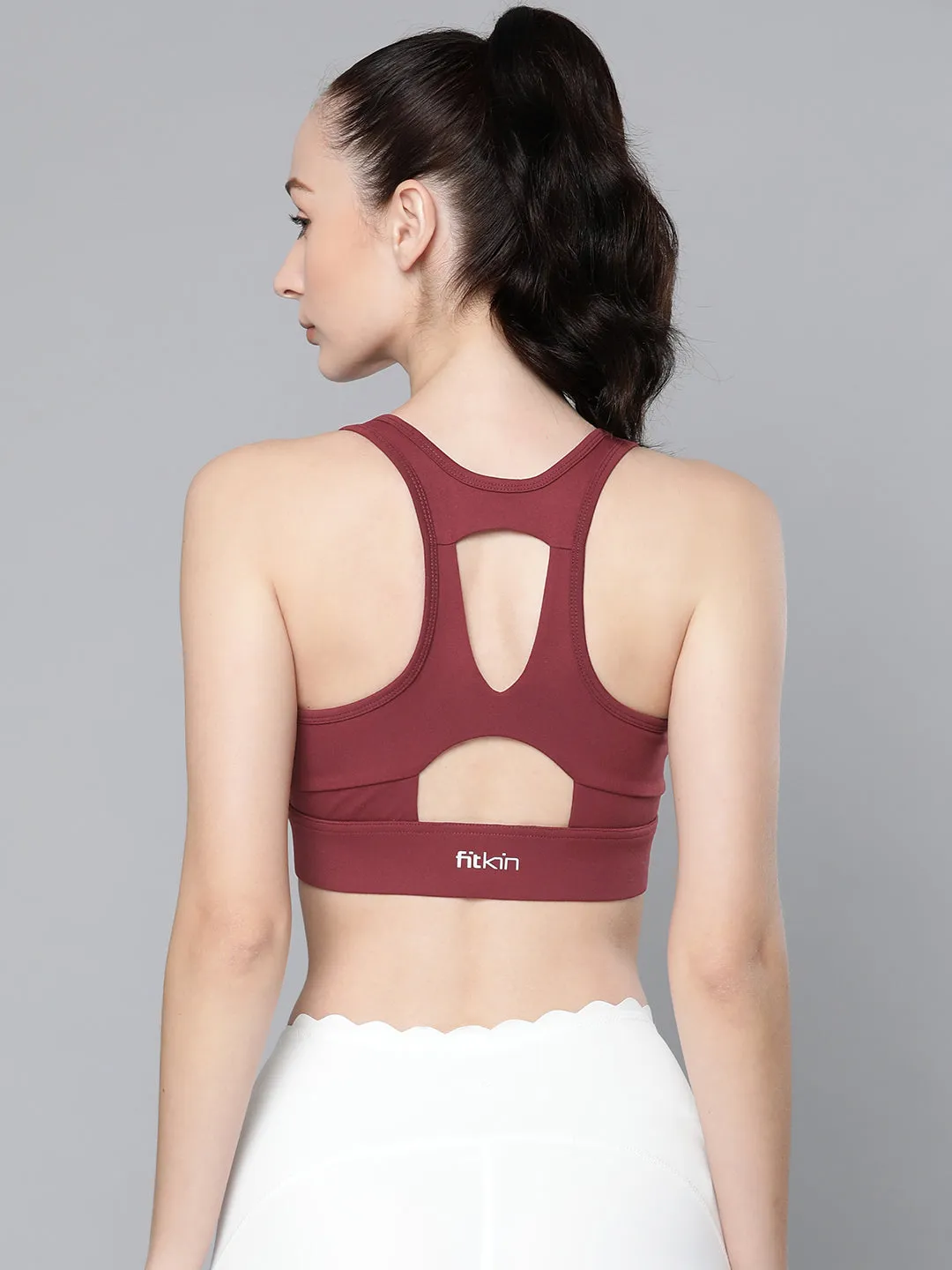 Women's detachable zip-up training Maroon sports bra