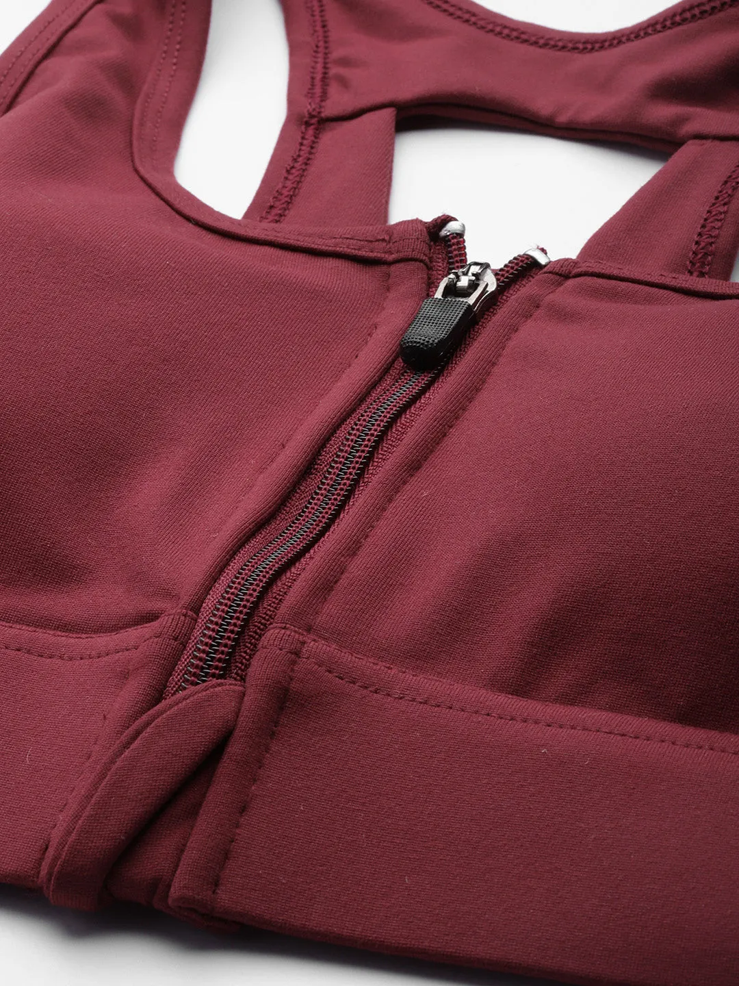 Women's detachable zip-up training Maroon sports bra