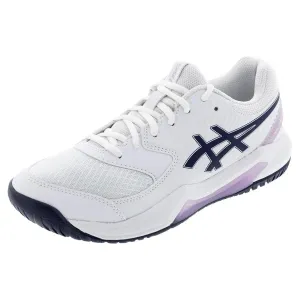 Women`s GEL-Dedicate 8 Wide Tennis Shoes White and Indigo Fog