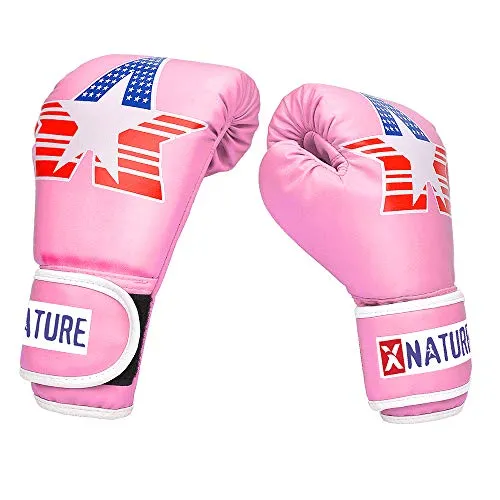 Xnature 4oz 6oz 8oz PU Kids Boxing Gloves w/Gift Box Children Cartoon MMA Kickboxing Sparring Youth Boxing Gloves Training Gloves Age 5-12 Years Pink